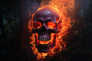 Naklejka na ściany i meble Frightening photo of a burning skull