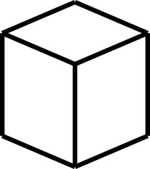 3D Style Simple Wireframe Cube Box in Perspective. Vector Image.