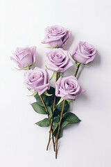 Fototapeta premium A bunch of purple roses on a white surface. Generative AI.