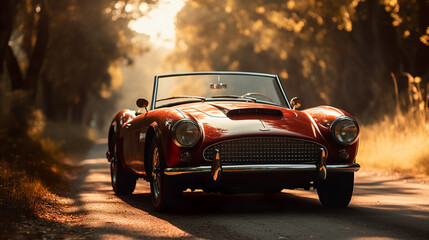 A classic red convertible sports car - obrazy, fototapety, plakaty