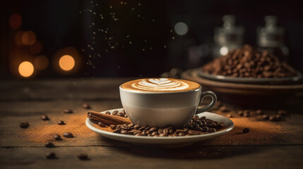 Coffee cup with a frothy cappuccino