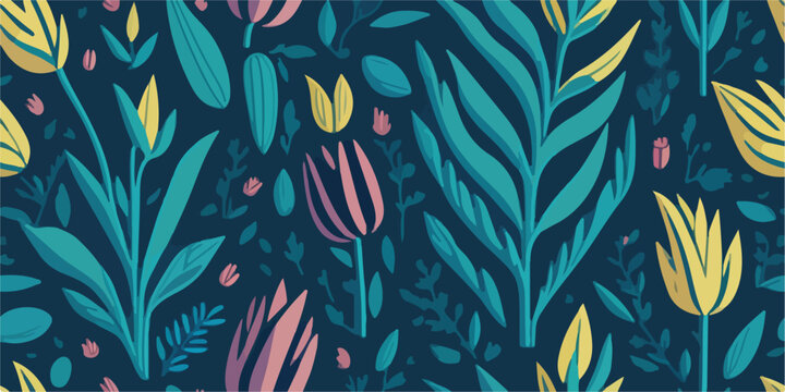 Botanical Wonder, Vector Illustration of Tropical Paradise Tulips