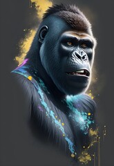Gorilla portrait, splash art style design 
