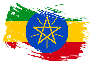 Ethiopia brush stroke flag vector background. Hand drawn grunge style Ethiopian isolated banner