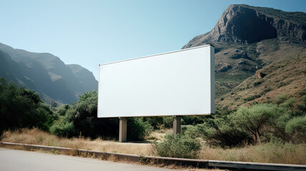 A mockup of a billboard, forest and montains
