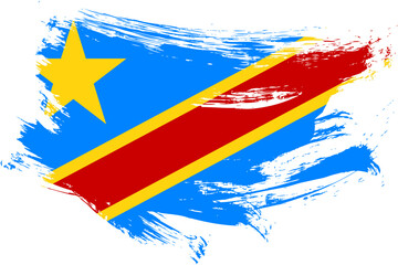 Democratic Republic of the Congo brush stroke flag vector background. Hand drawn grunge style DR Congo isolated banner