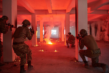  A group of professional soldiers bravely executes a dangerous rescue mission, surrounded by fire...