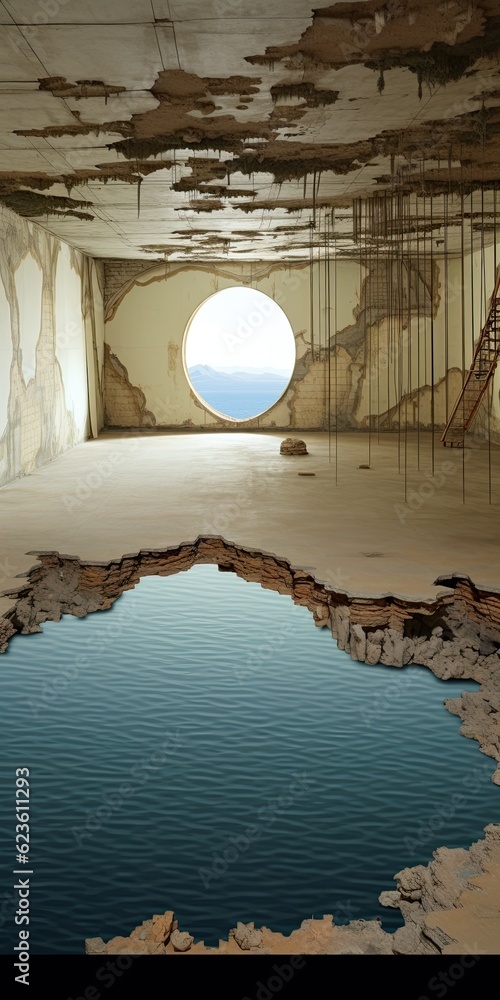 Poster a hole in the floor of a building with a hole in it. generative ai.
