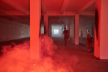  A group of professional soldiers bravely executes a dangerous rescue mission, surrounded by fire...