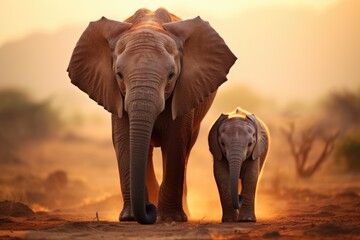Fototapeta na wymiar elephant and baby elephant. ai generative