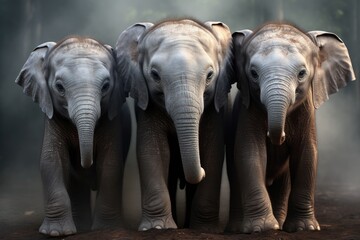 three little cute baby elephants. ai generative