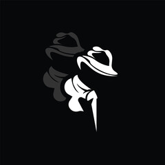 Detective Man Logo Design, Mafia Detective Fashion Tuxedo And Hat Illustration Vector, BlackMan Businesman Icon
