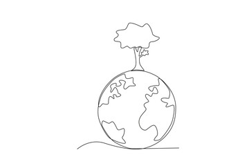 A tree can maintain the ozone layer. World ozone day one-line drawing