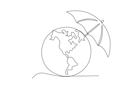 An umbrella to protect nature. World ozone day one-line drawing