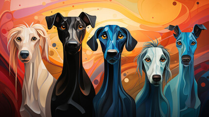 Abstract Animalia: A Vibrant Mosaic of Dogs, Cats, and Exotic Creatures, Transformed into Abstract Expressions of Shapes and Colors, Generative AI, Generativ, KI