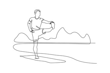 Continuous one line drawing people performing outdoor activities. Sports concept. Single line draw design vector graphic illustration.