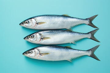 fresh mackerel fish on pastel background, fresh food ingredients, Healthy food