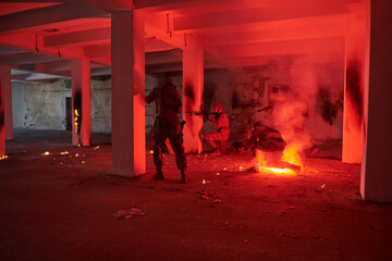  A group of professional soldiers bravely executes a dangerous rescue mission, surrounded by fire...