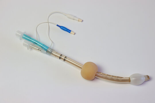 Esophageal tracheal airway tube in a light background. Tube also know as combitube.