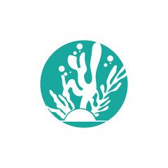 Seaweed Logo, Ocean Ornamental Plant Design, Marine Life Vector, Symbol Illustration