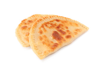 Delicious fried chebureki with cheese isolated on white