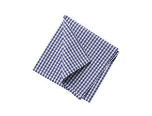 Fototapeta premium Blue checkered tablecloth on white background, top view