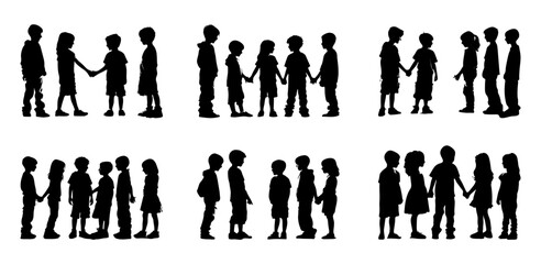 silhouette of children standing together friendship day theme