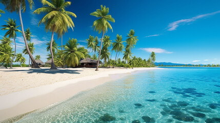 Fictional tropical island beach scenery. Created using ai generative.  - obrazy, fototapety, plakaty