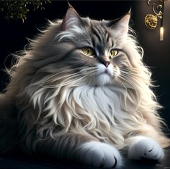 The Majestic Guardian: A Persian Cat Reigning in the Castle on a black background