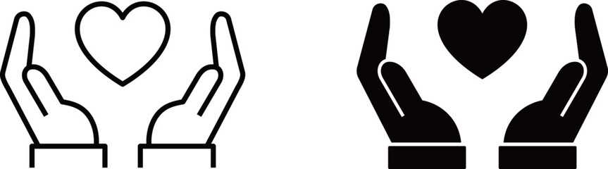 Obraz premium ハートと包み込む手のアイコンセット