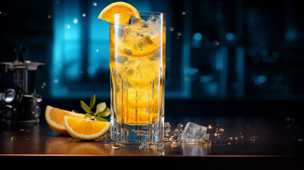 Tasty Screwdriver with Vodka Orange Juice served on a table top ultra detailed studio lights on dark  background product photo for restaurant generative ai