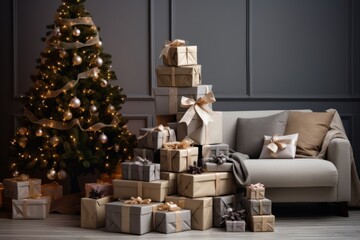 Christmas tree and presents, gifts