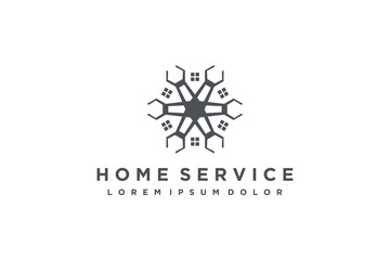 Home service logo design spanner wrench rotation shape handyman illustration