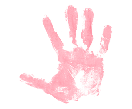 pink hand print isolated on transparent background human palm and fingers