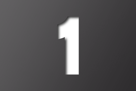 number cut paper 1 black gray isolated on transparent background