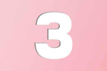 number cut paper 3 pink isolated on transparent background