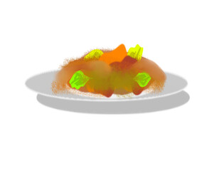 a plate of food on a white background