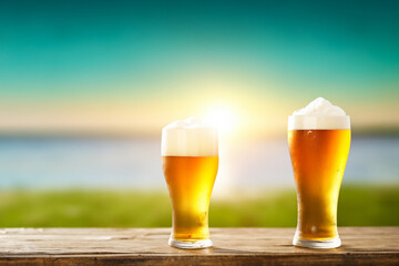 beautiful beers in a glass on a table