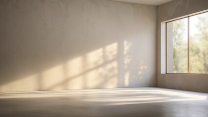 Fototapeta premium An empty creamy interior room with a window shadow