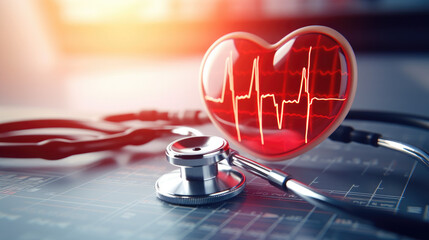 Stethoscope and ECG report, epitomizing the essence of heart health. Generative AI