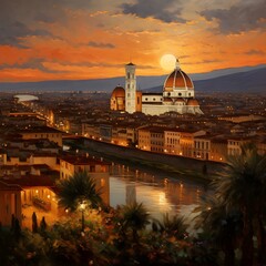 Fototapeta premium The Duomo a stunning example of Gothic architecture featuring a distinctive dome designed by Filippo Brunelleschi. It is located in the heart of Florence