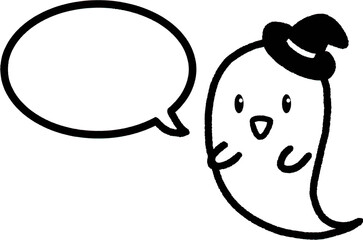 ハロウィンのおばけ＿シンプルな手描き風の吹き出し＿モノクロ