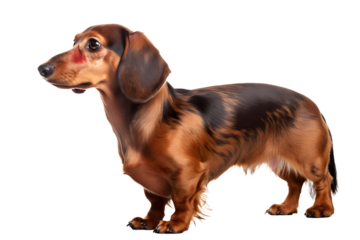 Dachsund, weiner dog, badger dog, doxie, dog, realistic illustration, side view, transparent background, generative ai