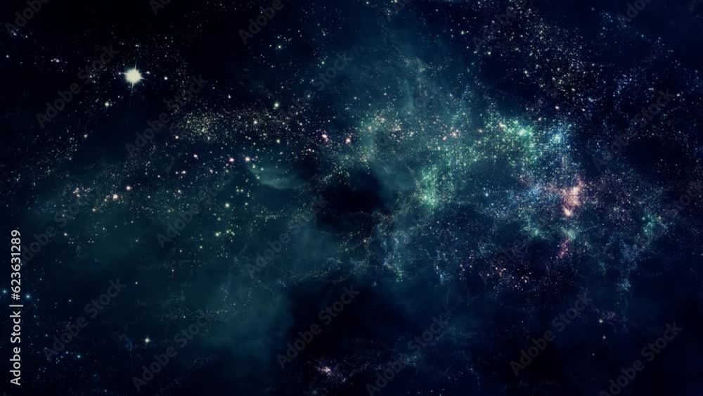 Sticker traveling through star fields in deep space (loop).