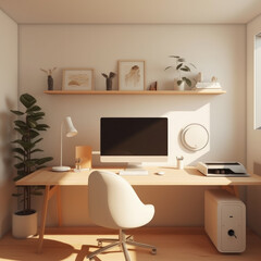Efficiency in Simplicity: A Minimalist Office with a Sleek Desk and Modern Technology,Ai generative