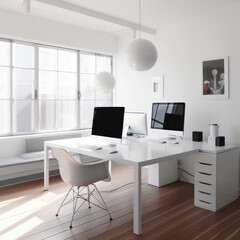 Efficiency in Simplicity: A Minimalist Office with a Sleek Desk and Modern Technology,Ai generative