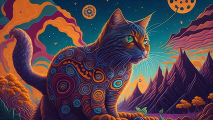 A psychedelic cat DMT-inspired