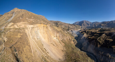 Aerial view of the Colca canyon in Arequipa. Panoramic