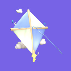 3D kite icon summer rendered isolated on the colored background