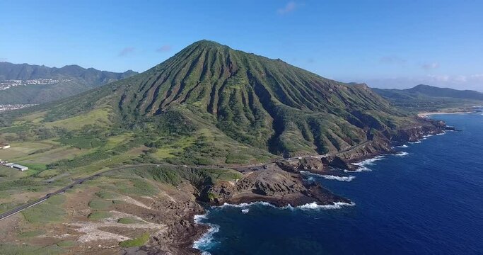 Aerial view of Kokohead crater near Hawaii Kai area of Honolulu on Oahu, Hawaii.